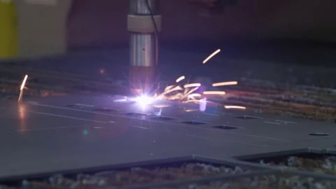 Laser Cutting machine at work with Star Flaring. Cut sheet metal at workshop Stock Footage 136784722