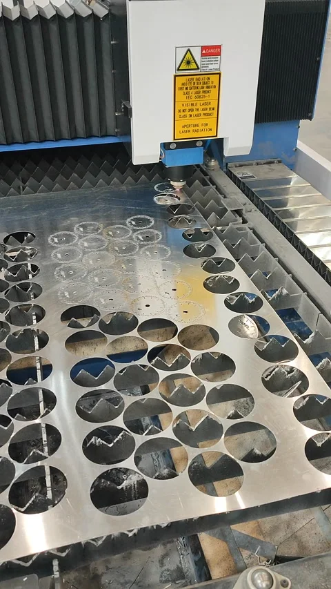 Laser cutting machine Working process laser cutting Powerful laser beam Vertical Stock Footage 323699257