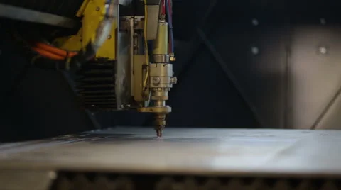 Laser cutting metal process with sparks Stock Footage 61363089