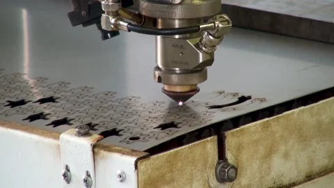 Laser cutting or plasma cutting of metals on automatic laser machine. Close-up. Stock Footage 138097414