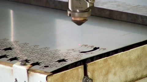 Laser cutting or plasma cutting of metals on automatic laser machine. Close-up. Stock Footage 138097590