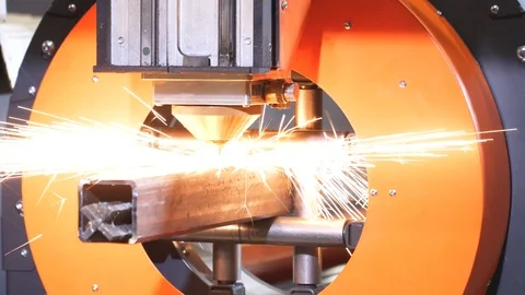 Laser cutting process. Modern industrial CNC machine smart equipment. Stock Footage 122812227