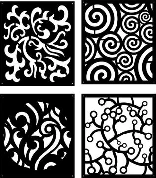Laser cutting set. Woodcut vector panels. Plywood lasercut floral design. イラスト素材