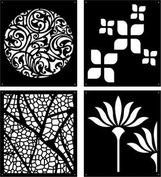 Laser cutting set. Woodcut vector panels. Plywood lasercut floral design. Stock Illustration