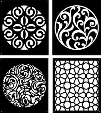 Laser cutting set. Woodcut vector panels. Plywood lasercut floral design. イラスト素材