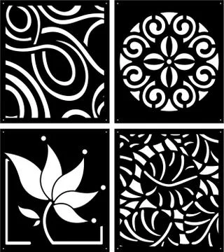 Laser cutting set. Woodcut vector panels. Plywood lasercut floral design. Stock Illustration