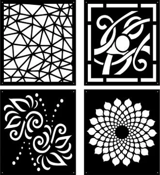 Laser cutting set. Woodcut vector panels. Plywood lasercut floral design. Stock Illustration