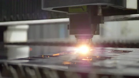 Laser cutting technology of flat sheet metal steel material processing Stock Footage 228523109