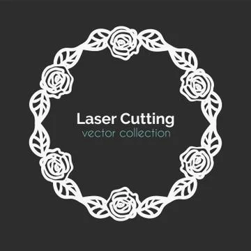 Laser Cutting Template. Round Card with Roses Stock Illustration
