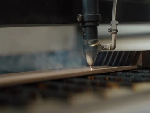 Laser cutting on wood. Slow motion. 스톡 동영상 73504635