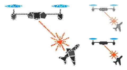 Laser drone attacks airplane Composition Icon of Bumpy Parts Stock Illustration