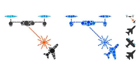 Laser Drone Attacks Airplane Composition Icon of Round Dots Stock Illustration