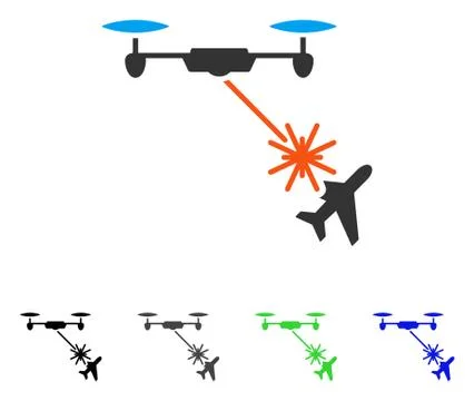 Laser Drone Attacks Airplane Flat Icon Stock Illustration