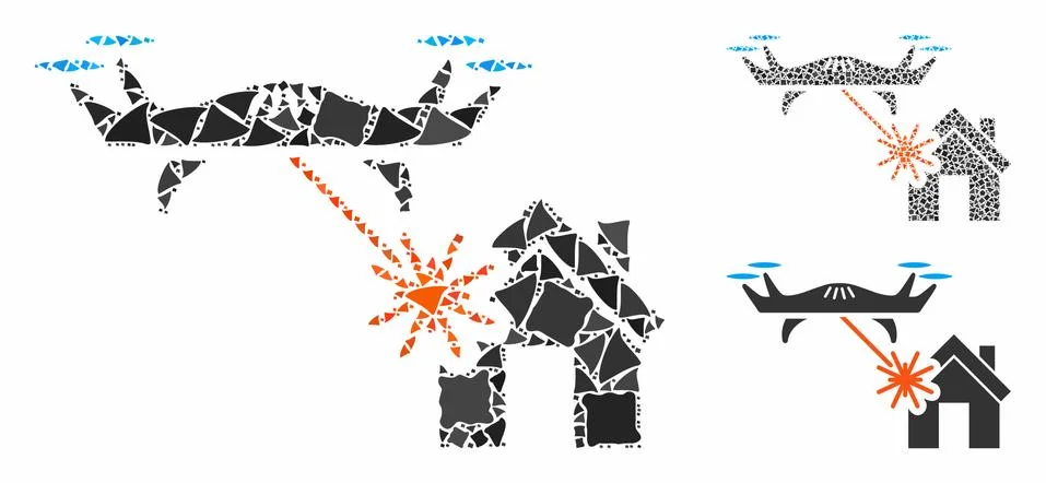 Laser drone attacks house Composition Icon of Humpy Items Illustrazione stock