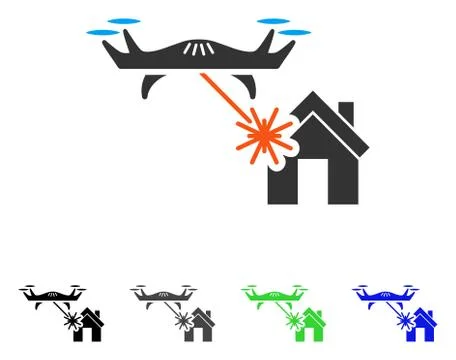 Laser Drone Attacks House Flat Icon Stock Illustration