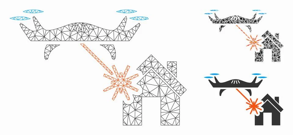 Laser Drone Attacks House Vector Mesh 2D Model and Triangle Mosaic Icon Stockillustratie