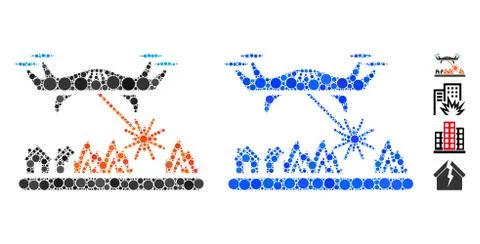 Laser Drone Attacks Village Composition Icon of Round Dots Stock Illustration