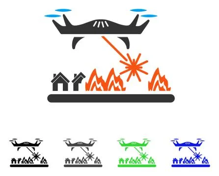 Laser Drone Attacks Village Flat Icon Stock Illustration