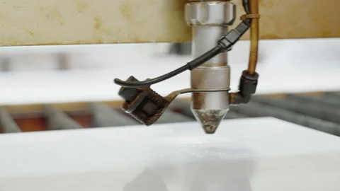 Laser engraves on work surface close up. Using robots to optimize workflow Stock Footage 238540683