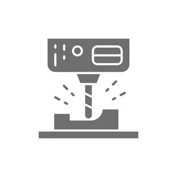 Laser engraving machine, cnc milling machine gray icon. Illustrazione stock