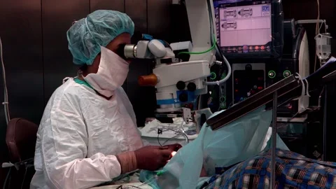Laser eye surgery. Close-up eye surgery. Video stock 147092893