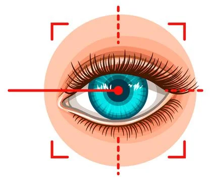 Laser eye surgery, vision correction procedure, sight focus, retina scan icon Stock Illustration