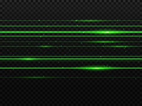 Laser green light beam lines, glow neon flash rays Stock Illustration