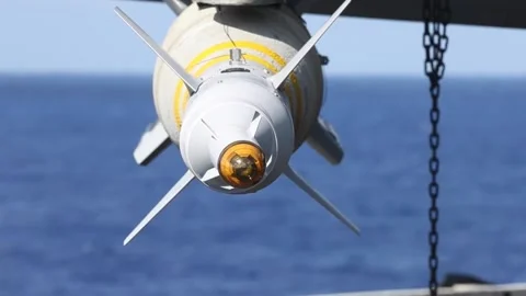 Laser guided bomb sensor rotating in readiness for RIMPAC sinking exercise Video stock 202009139