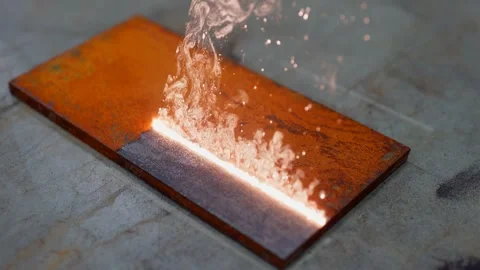 The laser installation removes rust from the metal part, creating sparks, the 스톡 동영상 281082097