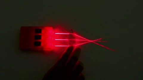 Laser Light Beam Refraction Physics Experiment with Convex Lens Stock Footage 348052220