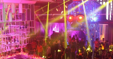 Laser Light Decoration at Pub Stock Footage 75950364