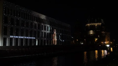 Laser light projection on building at night. Berlin, Germany. Stock Footage 119118185