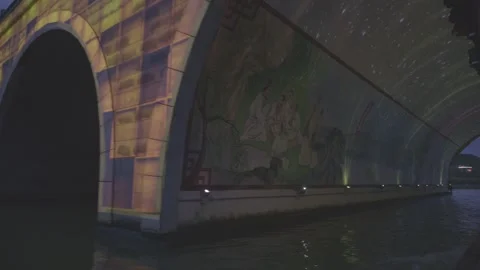 Laser Light Show and Wall Projection along River Embankment Stock-Footage 343590000