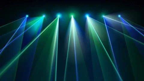 Laser light show. Bright led laser beams, dj light party. Illuminated stage, led Stock Illustration