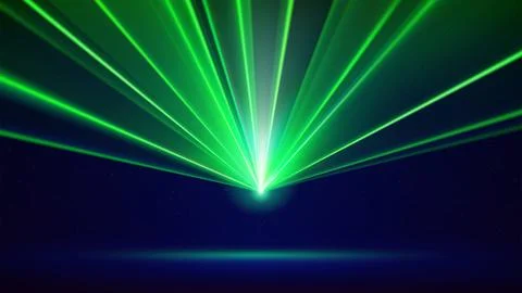 Laser light show. Bright led laser beams, dj light party. Stage, strobe lights Illustrazione stock