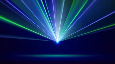 Laser light show. Bright led laser beams, dj light party. Strobe lights. Vector Stock Illustration