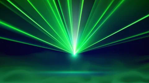 Laser light show. Bright led laser beams, smoke, dj light party. Green strobe Stock Illustration