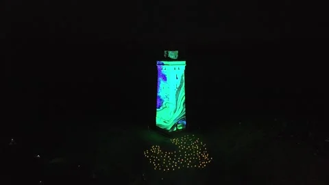 Laser light show at the lighthouse at nightLighthouse Rubjerg Knude and sand dun Stock Footage 305593082