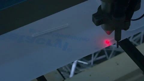 Laser machine cutting plexiglas - social distancing Stock-Footage 129557922
