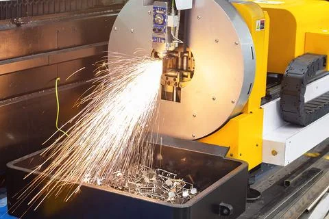 Laser machine for cutting sheet and pipe metal. Industry Stock Photos