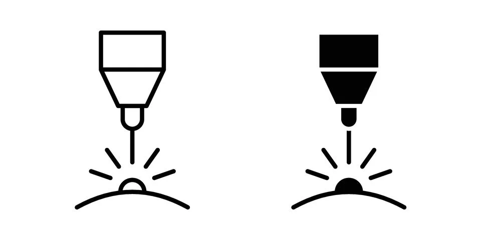 Laser machine icon linear versions pack on white background Stock Illustration