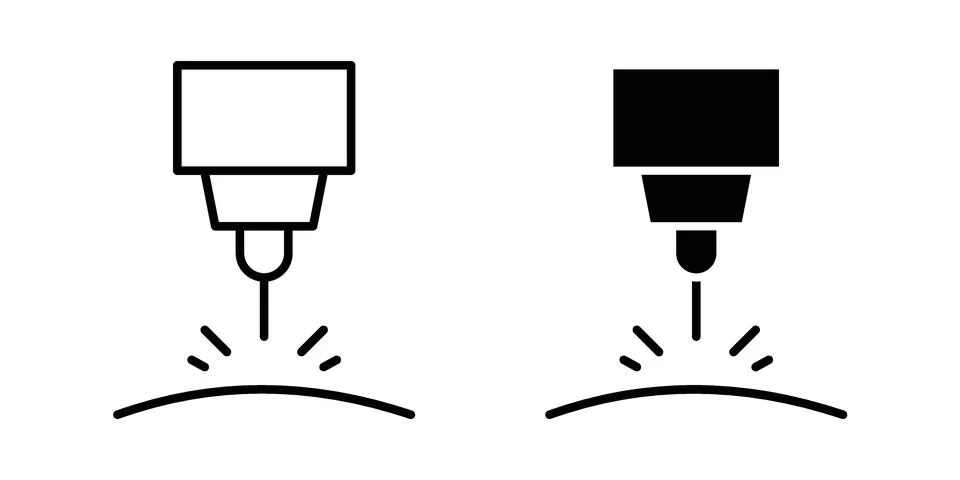 Laser machine icon linear versions pack on white background Stock Illustration