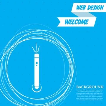 Laser pointer icon on a blue background with abstract circles around and plac Illustrazione stock