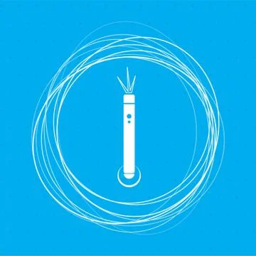 Laser pointer icon on a blue background with abstract circles around and plac Illustrazione stock