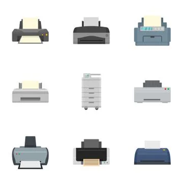 Laser printer icon set, flat style Stock Illustration