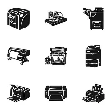 Laser printer icon set, simple style Stock Illustration