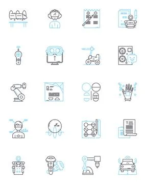 Laser printing linear icons set. Tr, Fuser, Resolution, Cartridge, Duplex, Drum Stock Illustration