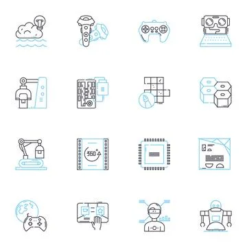 Laser printing linear icons set. Tr, Fuser, Resolution, Cartridge, Duplex, Drum Stock Illustration