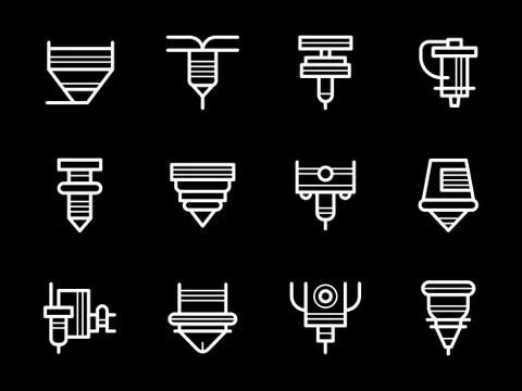 Laser processing machines white line vector icons Stockillustratie