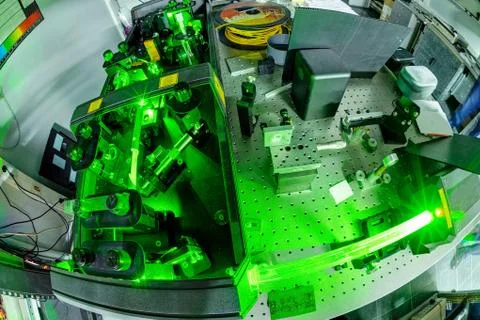 Laser in a quantum optics lab. Stock Photos
